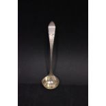 AN EARLY 19TH CENTURY CORK SILVER MUSTARD SPOON, with bright cut decoration, maker's mark is