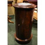 A LATE 19TH CENTURY CYLINDRICAL CABINET, with hinged marble top, a curved single door to the body