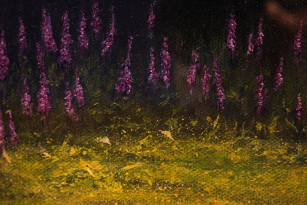 KATIE BUTTIMER, (IRISH 20TH CENTURY), "FOXGLOVE IN BLOOM", mixed media on canvas, signed lower left, - Image 2 of 3