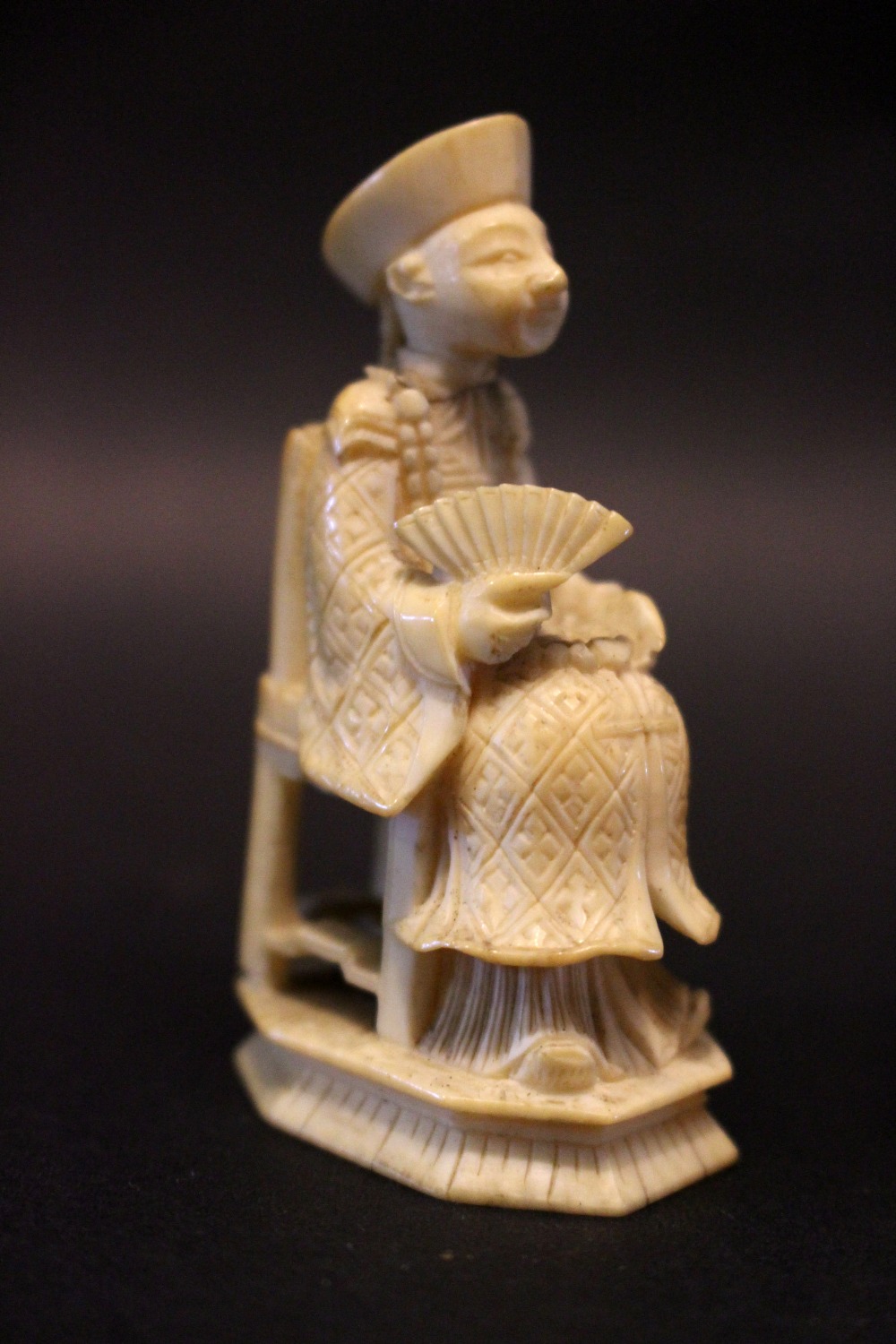 A PAIR OF CARVED IMPERIAL FIGURES, a man holding a fan, a lady holding beads, old breaks repaired, - Image 2 of 12