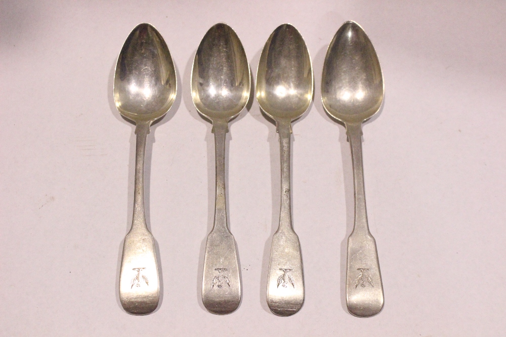 4 SILVER ‘OLD ENGLISH FIDDLE’ SHAPED SPOONS, all Dublin, with dates varying from 1825 – 1829,