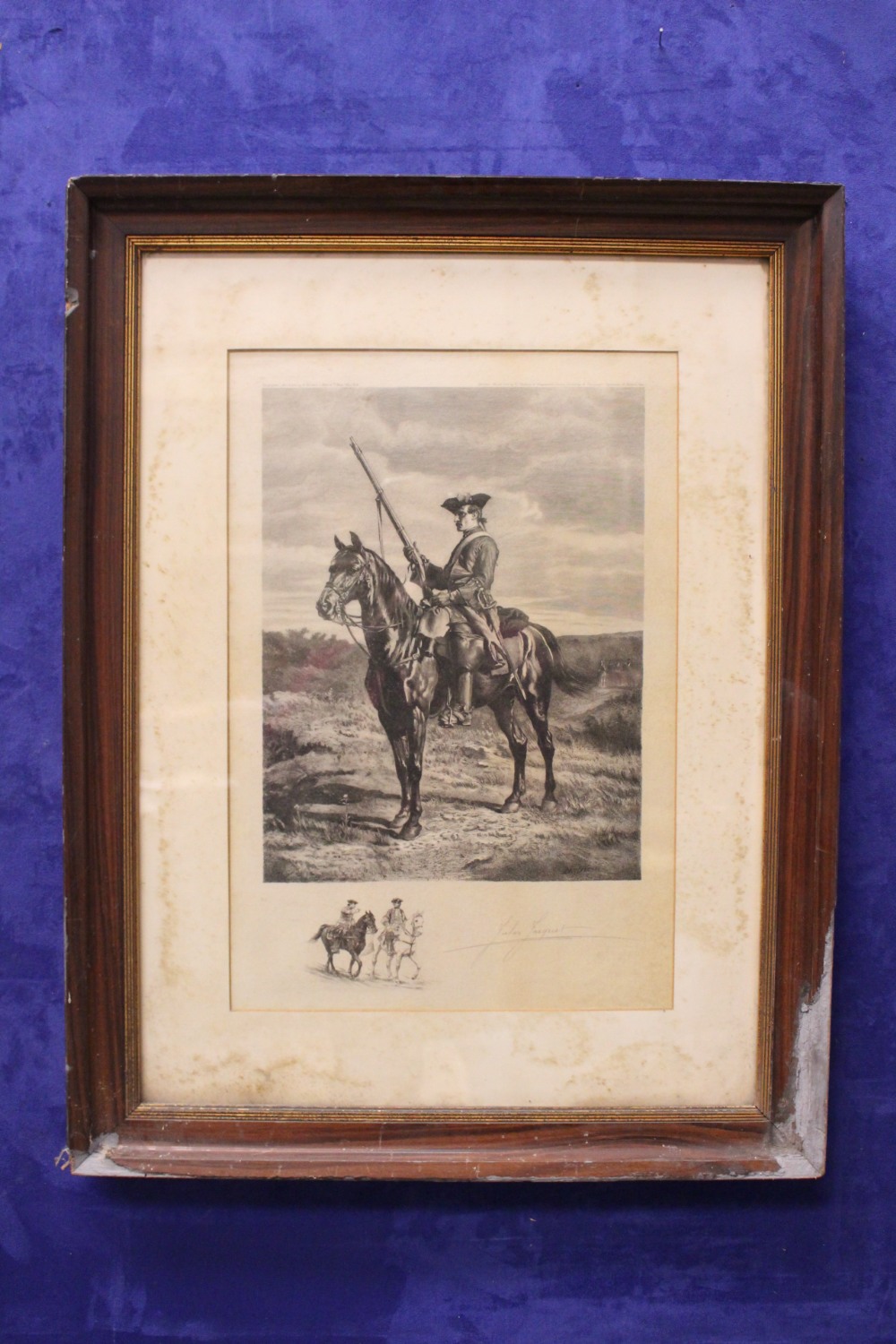 AFTER MEISSONIER, A FRAMED PRINT, “SOLDIER ON HORSEBACK”, ENGRAVED BY JULES JACQUET, PUBLISHED BY C.