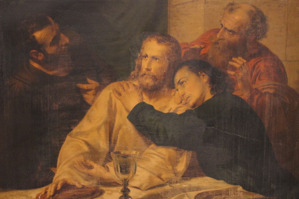 AFTER ADOLF SCHMITZ, "THE LAST SUPPER", print of an original painting by the artist, 46" x 36"