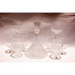 A STUNNING SET OF 8 WATERFORD CRYSTAL 'COLLEEN' BRANDY GLASSES, with ships decanter