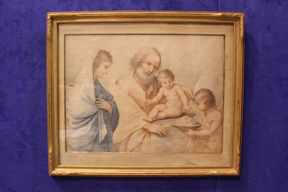 THE HOLY FAMILY WITH AN ANGEL, 15.5" x 11.5" approx picture, 18.5" x 15.75" approx frame