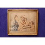 THE HOLY FAMILY WITH AN ANGEL, 15.5" x 11.5" approx picture, 18.5" x 15.75" approx frame