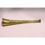 A BRASS HUNTING HORN, 10.5" long approx