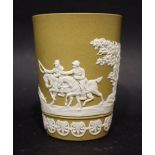 A COPELAND BUFF JASPER BEAKER, decorated with images of a hunt, and band of anthemion decoration