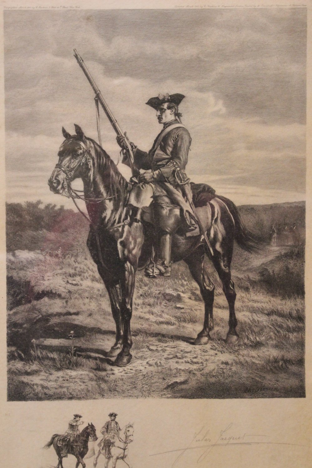 AFTER MEISSONIER, A FRAMED PRINT, “SOLDIER ON HORSEBACK”, ENGRAVED BY JULES JACQUET, PUBLISHED BY C. - Image 2 of 3