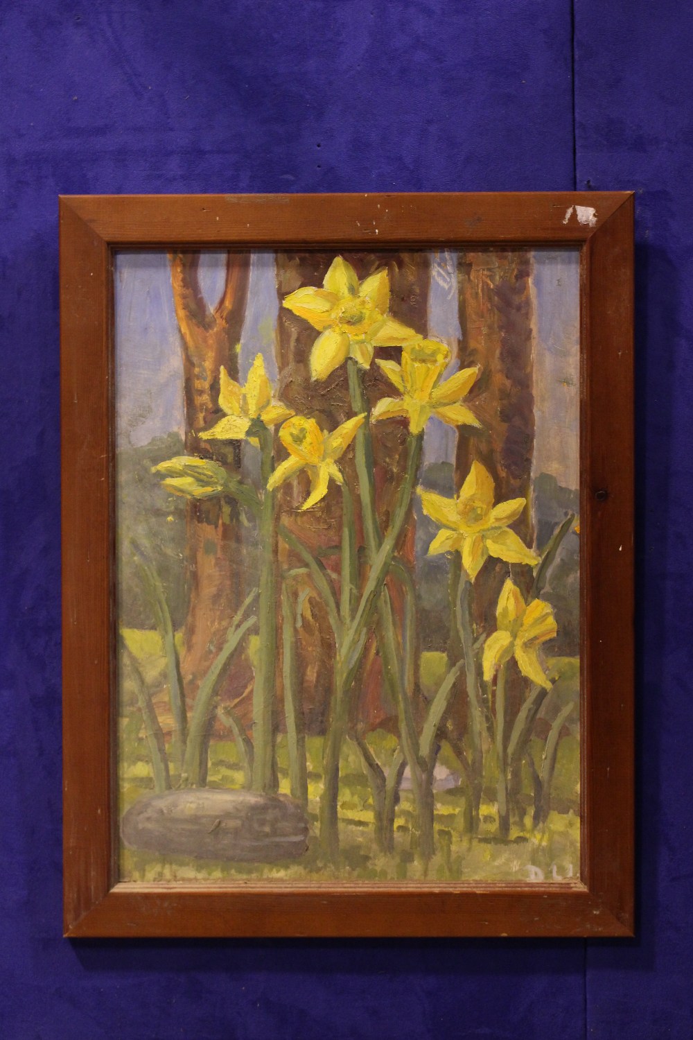 DU, "DAFFODILS IN BLOOM", oil on canvas board, signed lower right with initials