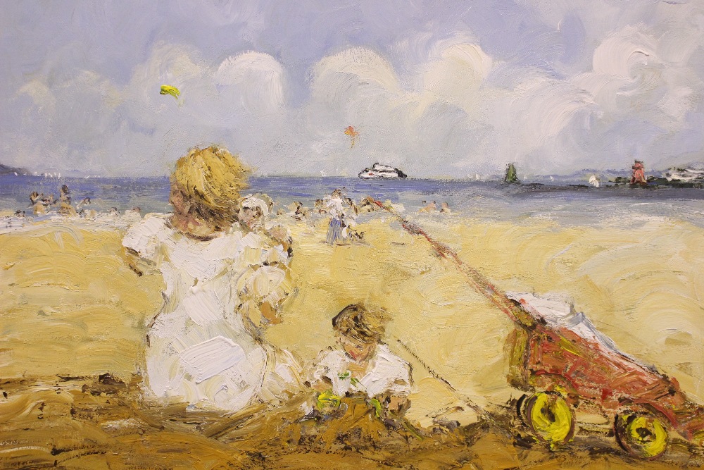 MARIE CARROLL, "ONE SUMMER DAY, DOLLYMOUNT", oil on canvas, signed lower left, inscribed with - Image 2 of 4