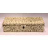 A VERY FINE 19TH CENTURY CANTONESE CARVED IVORY GLOVE BOX, decorated all over with wonderful borders