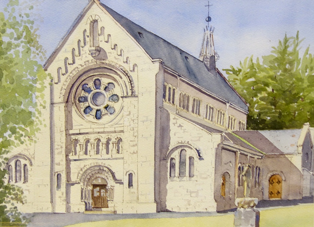 BARBARA DUNNE, 20TH CENTURY IRISH, “CHURCH VIEW”, signed lower left under the mount, watercolour