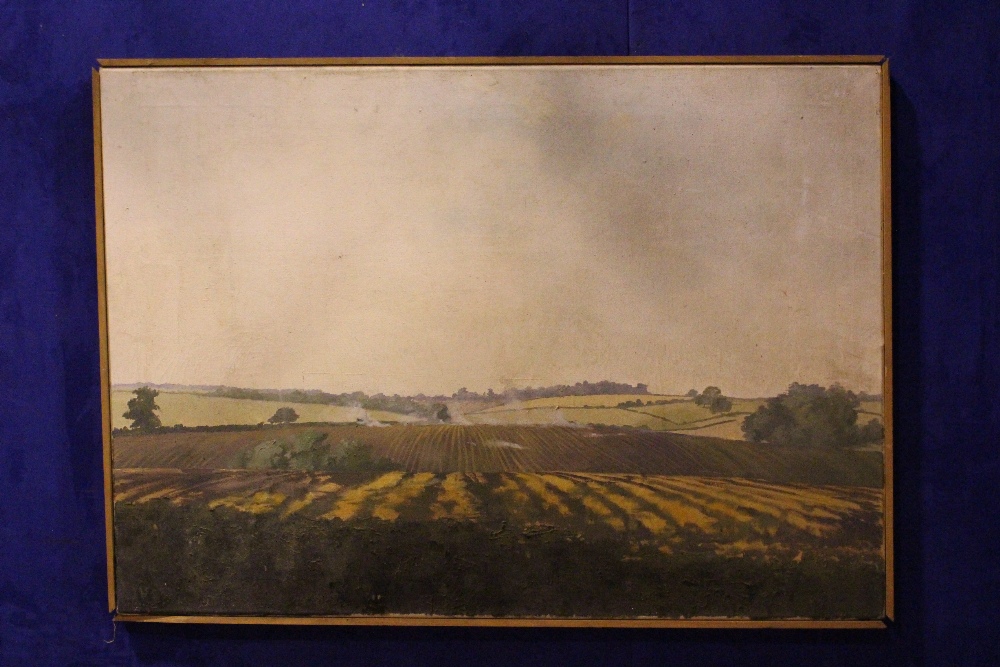 SARAH GILLESPIE, "BURNING STUBBLE", oil on canvas, inscribed verso with artist name and title, 39.5"