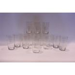 A COLLECTION OF EDWARDIAN ETCHED DRINKING GLASSES, (11) with spiral etched band design, (4) with