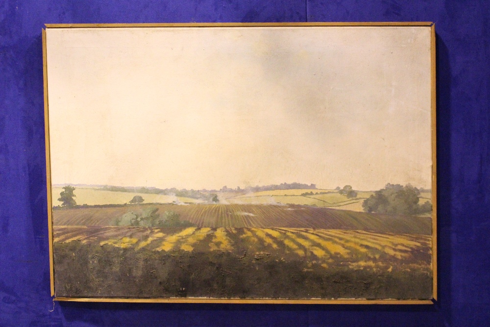 SARAH GILLESPIE, "BURNING STUBBLE", oil on canvas, inscribed verso with artist name and title, 39.5" - Image 2 of 3