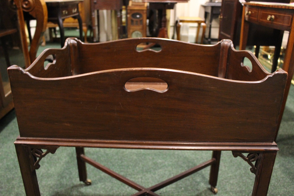 A 19TH CENTURY DECANTER / BUTLERS TABLE, with raised pierced sides, on square leg united by a 'x' - Image 4 of 4