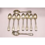 A SET OF 9 MATCHING SILVER TEA SPOONS, with ‘Old English thread’ design, all London, with date