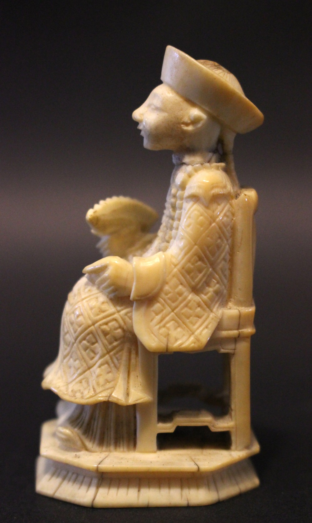 A PAIR OF CARVED IMPERIAL FIGURES, a man holding a fan, a lady holding beads, old breaks repaired, - Image 4 of 12