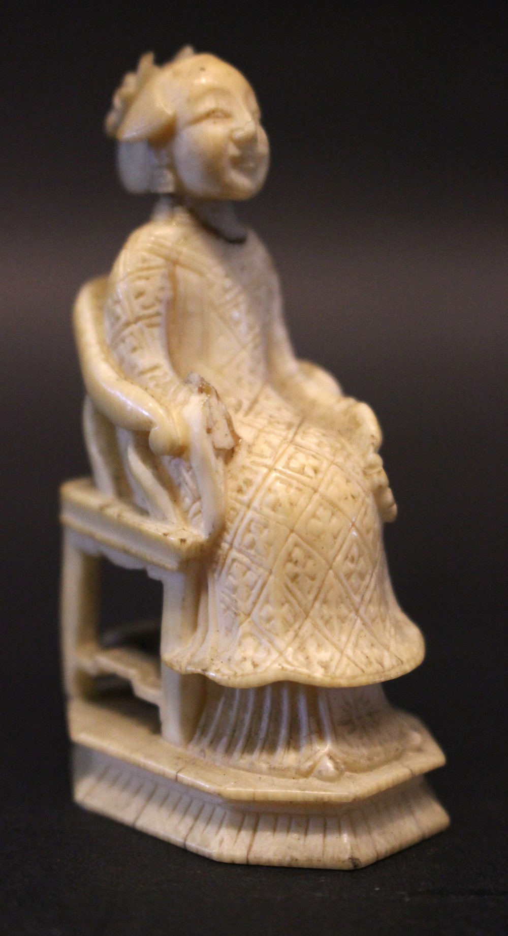 A PAIR OF CARVED IMPERIAL FIGURES, a man holding a fan, a lady holding beads, old breaks repaired, - Image 7 of 12