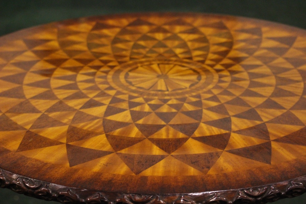 A FINE MARQUETRY INLAID CENTRE / SIDE TABLE, with circular top having spirographic marquetry - Image 3 of 5