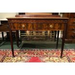 A VERY FINE EDWARDIAN 'MAPLE & CO' HALL TABLE, with serpentine shaped front, gadrooned rim, over
