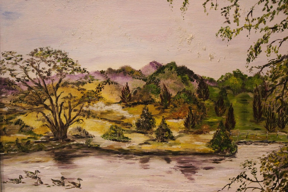 MARY E. CANNON, "QUARTER LANDS", oil on board, signed lower right, artist's label verso, dated 2001, - Image 2 of 3