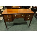 A VERY FINE GEORGIAN STYLE MAHOGANY SERVER, 5 drawers each with brass pull handles having lion
