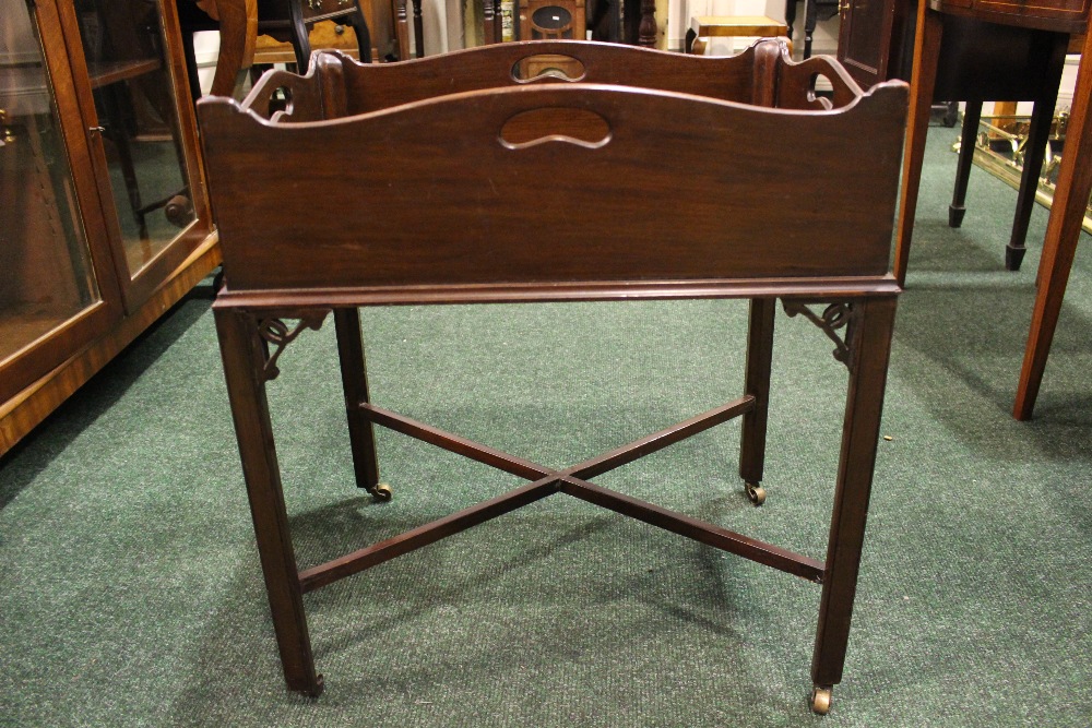 A 19TH CENTURY DECANTER / BUTLERS TABLE, with raised pierced sides, on square leg united by a 'x' - Image 2 of 4