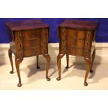 A PAIR OF MID 20TH CENTURY MAHOGANY DROP LEAF CABINETS, 3 drawers, raised on cabriole leg, 27" x 15"