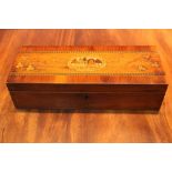 A KILLARNEYWARE 'GLOVE BOX' with hinged lid, having a marquetry inlaid image of Muckross Abbey,