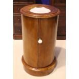A LATE 19TH CENTURY CYLINDRICAL MARBLE TOPPED CABINET, with porcelain handle, shelved interior