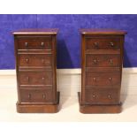 A PAIR OF 19TH CENTURY BED SIDE CHESTS, each with 4 graduated drawers, with wooden turned pull