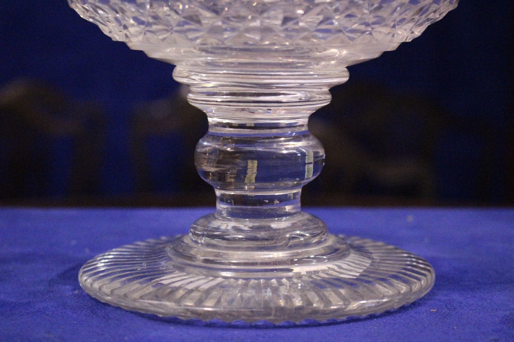 A VERY GOOD EARLY 19TH CENTURY IRISH CUT GLASS PEDESTAL BOWL, oval shaped with a band of hobnail cut - Image 4 of 4