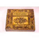 A 19TH CENTURY TUNBRIDGE WARE WRITING BOX, with double lift up lid, opens to reveal a writing slow