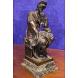 A BRONZE SCULPTURE, AFTER MICHELANGELO’S “THE THINKING GENERAL”, on a green marble base, the
