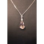 AN 18CT WHITE GOLD DIAMOND & MORGANITE PENDANT NECKLACE