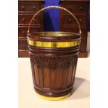 A VERY FINE WOODEN BRASS BOUND & LINED ‘PEAT’ BUCKET, with swing handle, the body decorated with