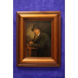 CHARLES HENRY COOK, (IRISH 1830 - 1906), "A SEATED MAN SMOKING A PIPE", oil on panel, signed lower