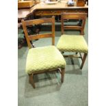 A PAIR OF CHAIRS, with inlaid detail, curved back support, raised on tapered leg, stuffed over
