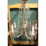 A GOOD QUALITY 5 BRANCH CUT GLASS CHANDELIER, 2FT DROP, possibly Waterford