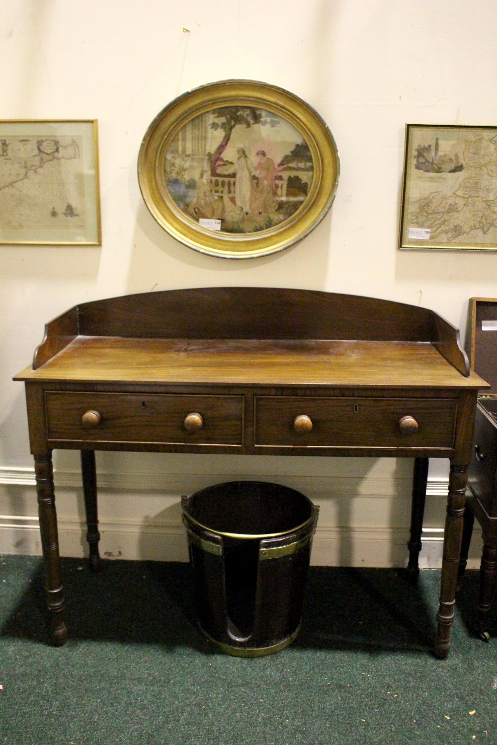 A LATE 19TH CENTURY 2 DRAWER SIDE TALE / SERVER, with ¾ raised gallery back, 2 frieze drawers, - Image 2 of 3