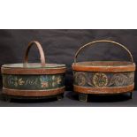 TWO 19TH CENTURY SCANDINAVIAN 'ROSEMALING' BUCKETS, with bentwood handles, (i) decorated with