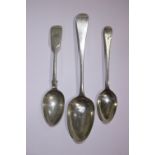 THREE SILVER SPOONS, LATE 18TH - LATE 19TH CENTURIES, (i) London, date letter 'M' for 1887, maker'