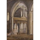 EARLY 20TH CENTURY, ENGLISH SCHOOL, "CHURCH INTERIOR", watercolour on paper, 13" x 10" approx paper,