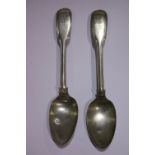 A PAIR OF LONDON SILVER SPOONS, MID 19TH CENTURY, date letter 'I' for 1844, maker's mark WE for