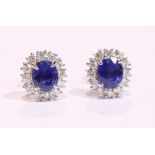 A PAIR OF 18CT WHITE GOLD SAPPHIRE & DIAMOND EARRINGS