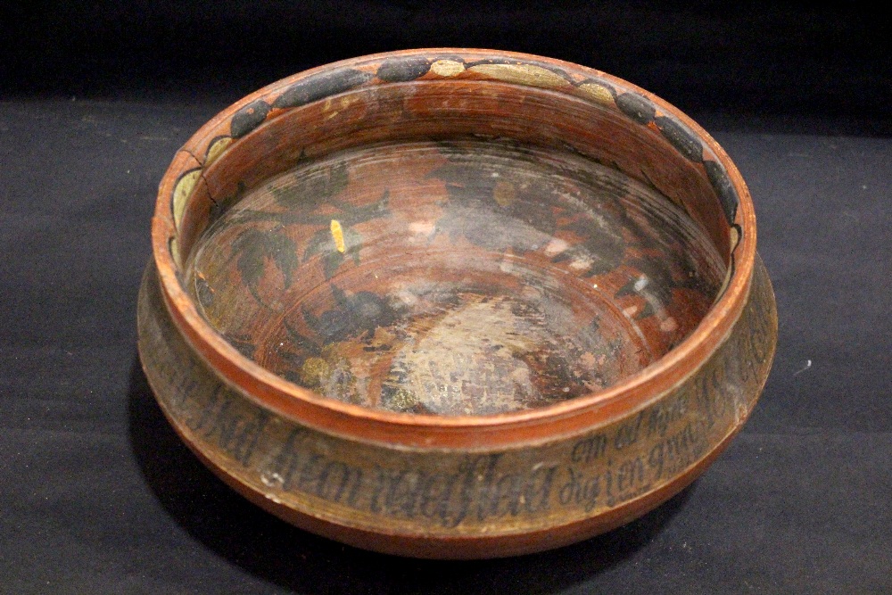 A MID 19TH CENTURY NORWEGIAN ‘ROSEMALING’ ALE BOWL, decorated with biblical script and dated 1840, - Image 3 of 4