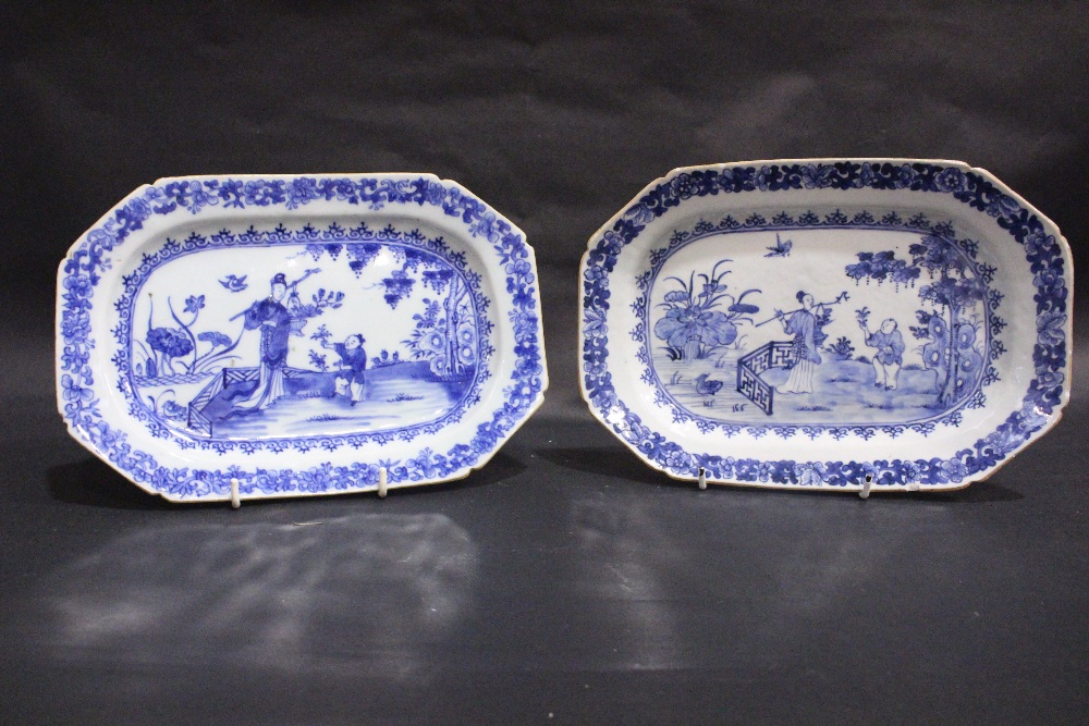 TWO 19TH CENTURY CHINESE EXPORT WARE SERVING PLATES, octagonal in shape, with mother and child in