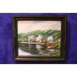 ANNA WALSH, (20TH CENTURY), "OLD IRISH BRIDGE", oil on canvas, signed lower right